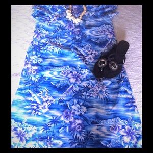 Vintage & Authentic Blue -Made In Hawaii -Ho Aloha Label Dress‎
